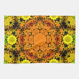 Dot Mandala Flower Oranje Yellow and Green Theedoek