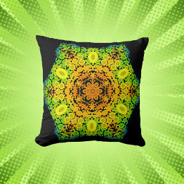 Dot Mandala Flower Oranje Yellow Green and Blue Kussen