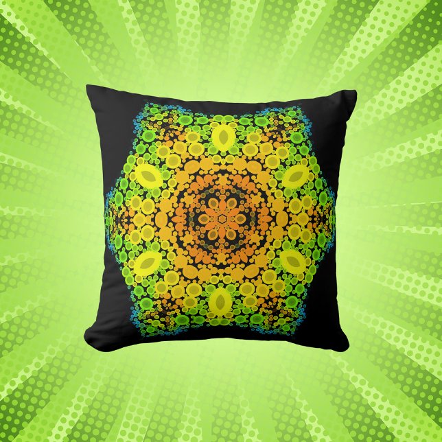 Dot Mandala Flower Oranje Yellow Green and Blue Kussen (Creator heeft geüpload)