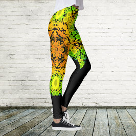 Dot Mandala Flower Oranje Yellow Green and Blue Leggings