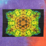 Dot Mandala Flower Oranje Yellow Green and Blue Theedoek<br><div class="desc">Deze groovy mandala heeft oranje,  gele,  groene en blauwe kenmerken en is geïnspireerd door verfstipingspandalas. Verdrievoudig geometrische patronen voor de moderne hippie!</div>