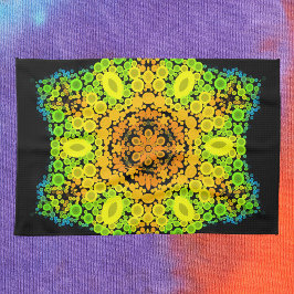 Dot Mandala Flower Oranje Yellow Green and Blue Theedoek