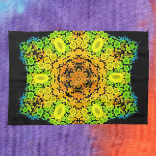 Dot Mandala Flower Oranje Yellow Green and Blue Theedoek