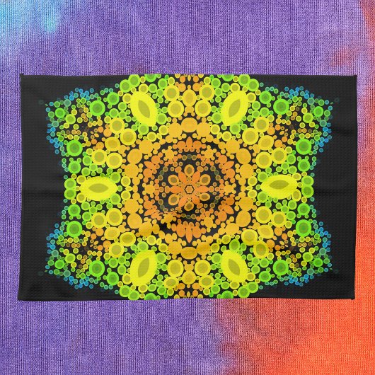 Dot Mandala Flower Oranje Yellow Green and Blue Theedoek