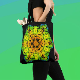 Dot Mandala Flower Oranje Yellow Green and Blue Tote Bag