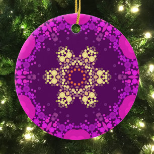 Dot Mandala Flower Pink and Yellow Keramisch Ornament