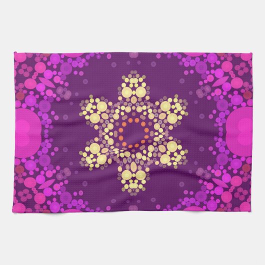 Dot Mandala Flower Pink and Yellow Theedoek (Horizontaal)
