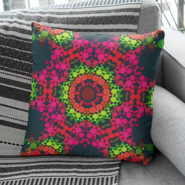 Dot Mandala Flower Pink Green en Oranje Kussen (Creator heeft geüpload)