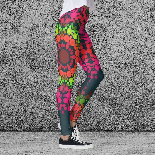 Dot Mandala Flower Pink Green en Oranje Leggings