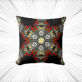 Dot Mandala Flower Red Yellow en Grey Kussen