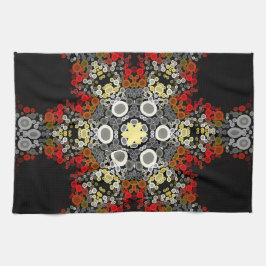 Dot Mandala Flower Red Yellow en Grey Theedoek