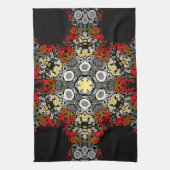 Dot Mandala Flower Red Yellow en Grey Theedoek (Verticaal)