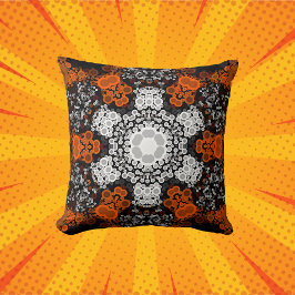 Dot Mandala Flower White Oranje and Black Kussen
