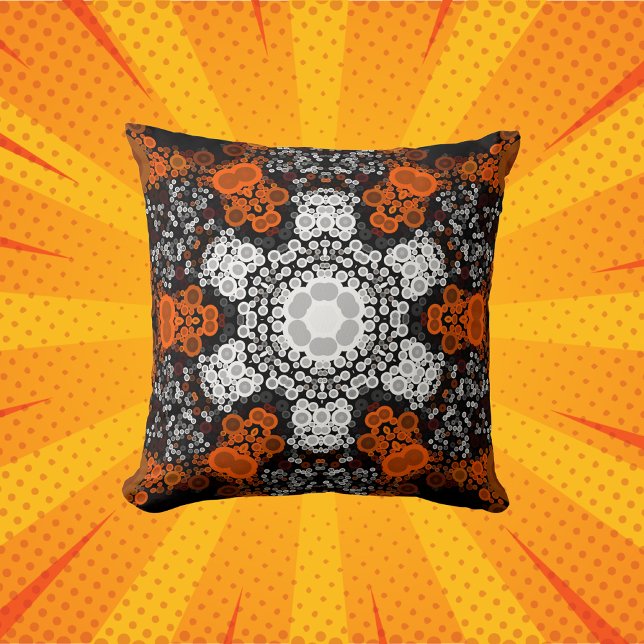 Dot Mandala Flower White Oranje and Black Kussen (Creator heeft geüpload)