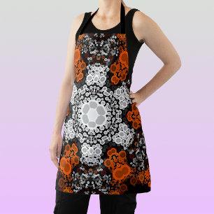 Dot Mandala Flower White Oranje and Black Schort