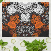 Dot Mandala Flower White Oranje and Black Theedoek (Gevouwen)