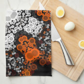Dot Mandala Flower White Oranje and Black Theedoek (Quarter Fold)