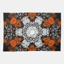 Dot Mandala Flower White Oranje and Black Theedoek