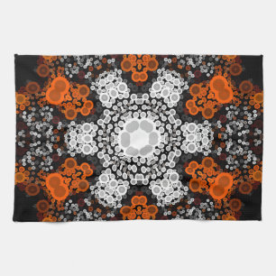 Dot Mandala Flower White Oranje and Black Theedoek