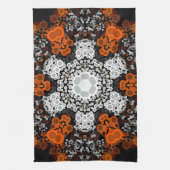 Dot Mandala Flower White Oranje and Black Theedoek (Verticaal)