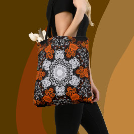 Dot Mandala Flower White Oranje and Black Tote Bag
