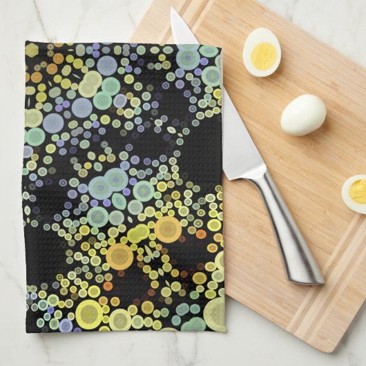 Dot Mandala Flower Yellow Blue en Grey Theedoek (Quarter Fold)