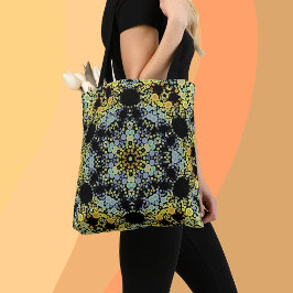 Dot Mandala Flower Yellow Blue en Grey Tote Bag