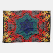 Dot Mandala Flower Yellow Blue en Red Theedoek (Horizontaal)