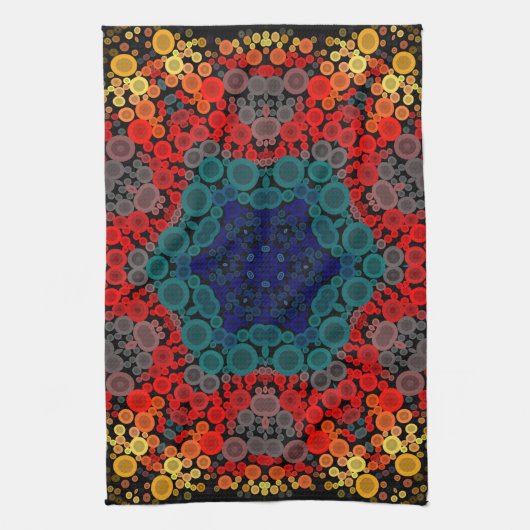 Dot Mandala Flower Yellow Blue en Red Theedoek (Verticaal)
