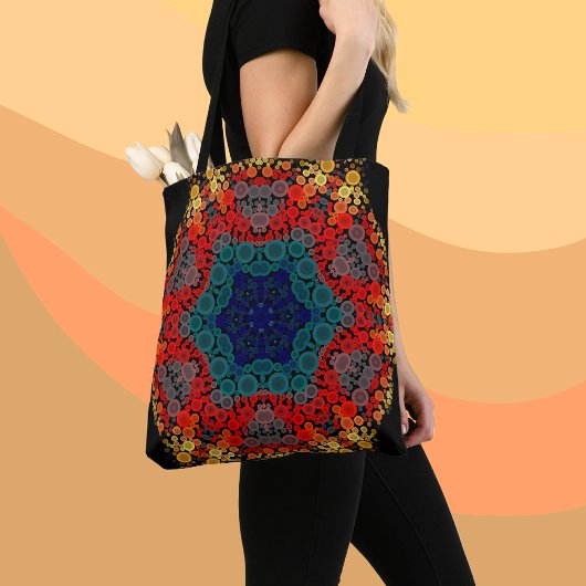 Dot Mandala Flower Yellow Blue en Red Tote Bag