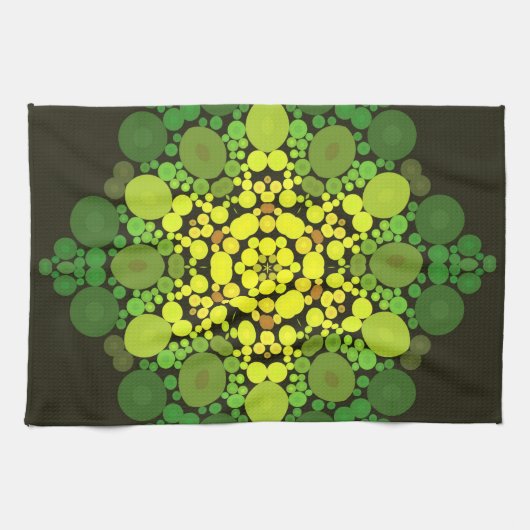 Dot Mandala Flower Yellow en Green Theedoek (Horizontaal)