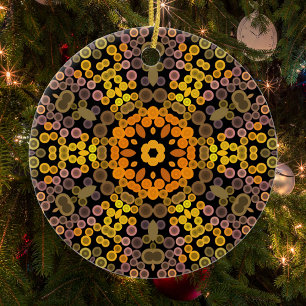 Dot Mandala Flower Yellow en Paars Keramisch Ornament