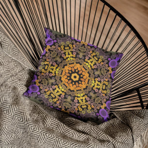 Dot Mandala Flower Yellow en Paars Kussen