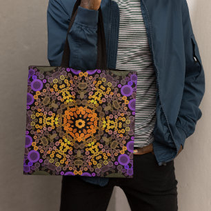 Dot Mandala Flower Yellow en Paars Tote Bag