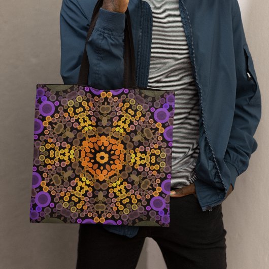 Dot Mandala Flower Yellow en Paars Tote Bag