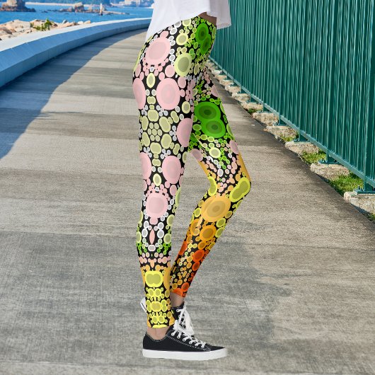 Dot Mandala Flower Yellow Green and Pink Leggings