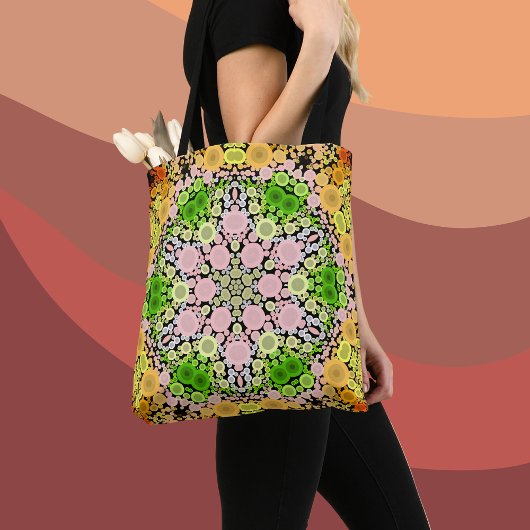 Dot Mandala Flower Yellow Green and Pink Tote Bag