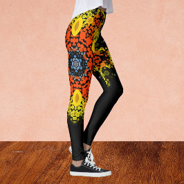 Dot Mandala Flower Yellow Oranje and Blue Leggings