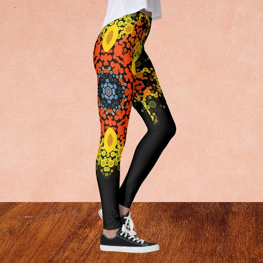 Dot Mandala Flower Yellow Oranje and Blue Leggings