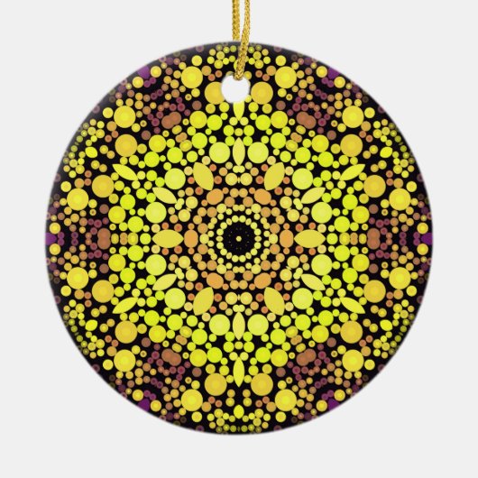 Dot Mandala Flower Yellow Paars and Black Keramisch Ornament (Voorkant)
