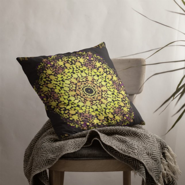 Dot Mandala Flower Yellow Paars and Black Kussen (Creator heeft geüpload)
