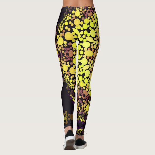 Dot Mandala Flower Yellow Paars and Black Leggings (Achterkant)