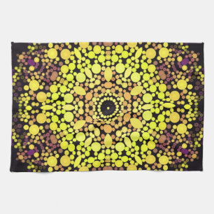 Dot Mandala Flower Yellow Paars and Black Theedoek