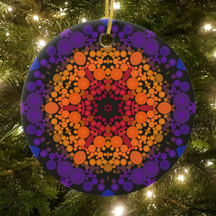 Dot Mandala Flower Yellow Paars and Blue Keramisch Ornament