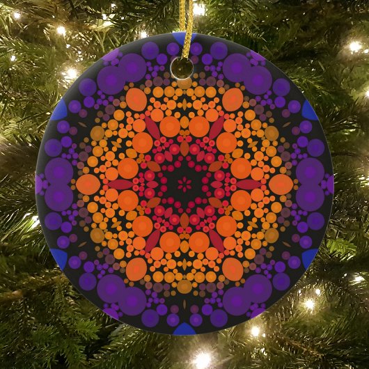 Dot Mandala Flower Yellow Paars and Blue Keramisch Ornament