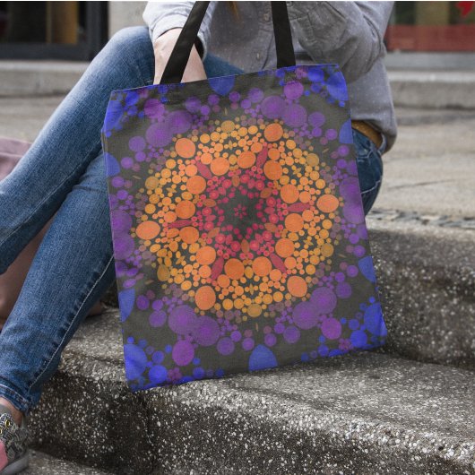 Dot Mandala Flower Yellow Paars and Blue Tote Bag