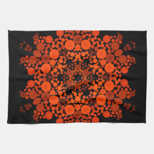 Dot Mandala Oranje en zwart Theedoek