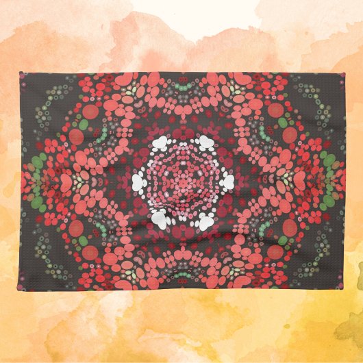 Dot Mandala Rood Groen en Wit Theedoek