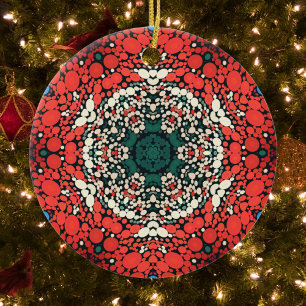 Dot Mandala Rood Wit Blauw en Groen Keramisch Ornament