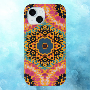 Dot Mandala Roze Blauw Zwart en Geel iPhone 15 Case